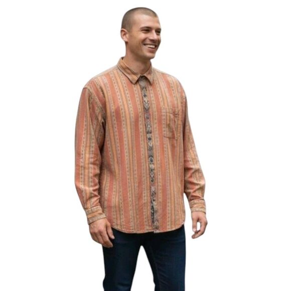 Territory Ahead Men’s XL Button Up Shirt Striped Orange Rust SouthWestern Aztec - Picture 1 of 11
